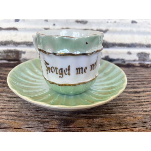 Antique German Porcelain Forget me not Demitasse Cup and Saucer - Picture 7 of 10